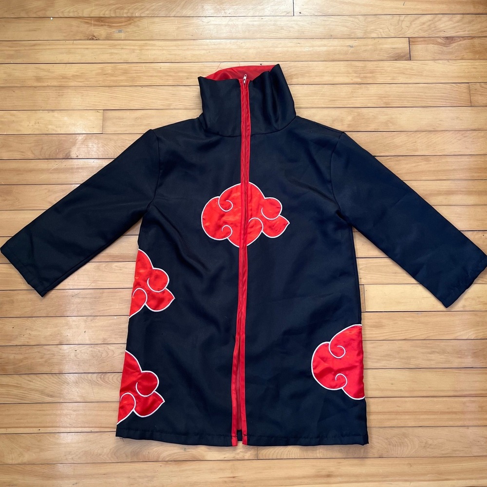 Naruto Akatsuki Cosplay Cloak Red Cloud Black Robe Costume High Neck Zip Up